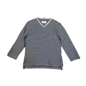 Thom Browne Stripe V Neck Tee Small Black Gray 3/4 Sleeve T- Shirt Top Varsity